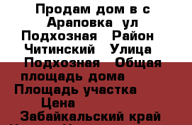 Продам дом в с.Араповка, ул.Подхозная › Район ­ Читинский › Улица ­ Подхозная › Общая площадь дома ­ 120 › Площадь участка ­ 18 › Цена ­ 5 100 000 - Забайкальский край, Чита г. Недвижимость » Дома, коттеджи, дачи продажа   . Забайкальский край,Чита г.